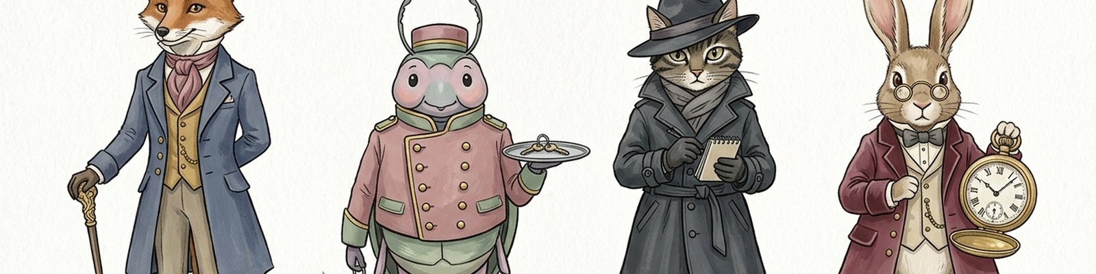 A small cabinet of costumed animal characters